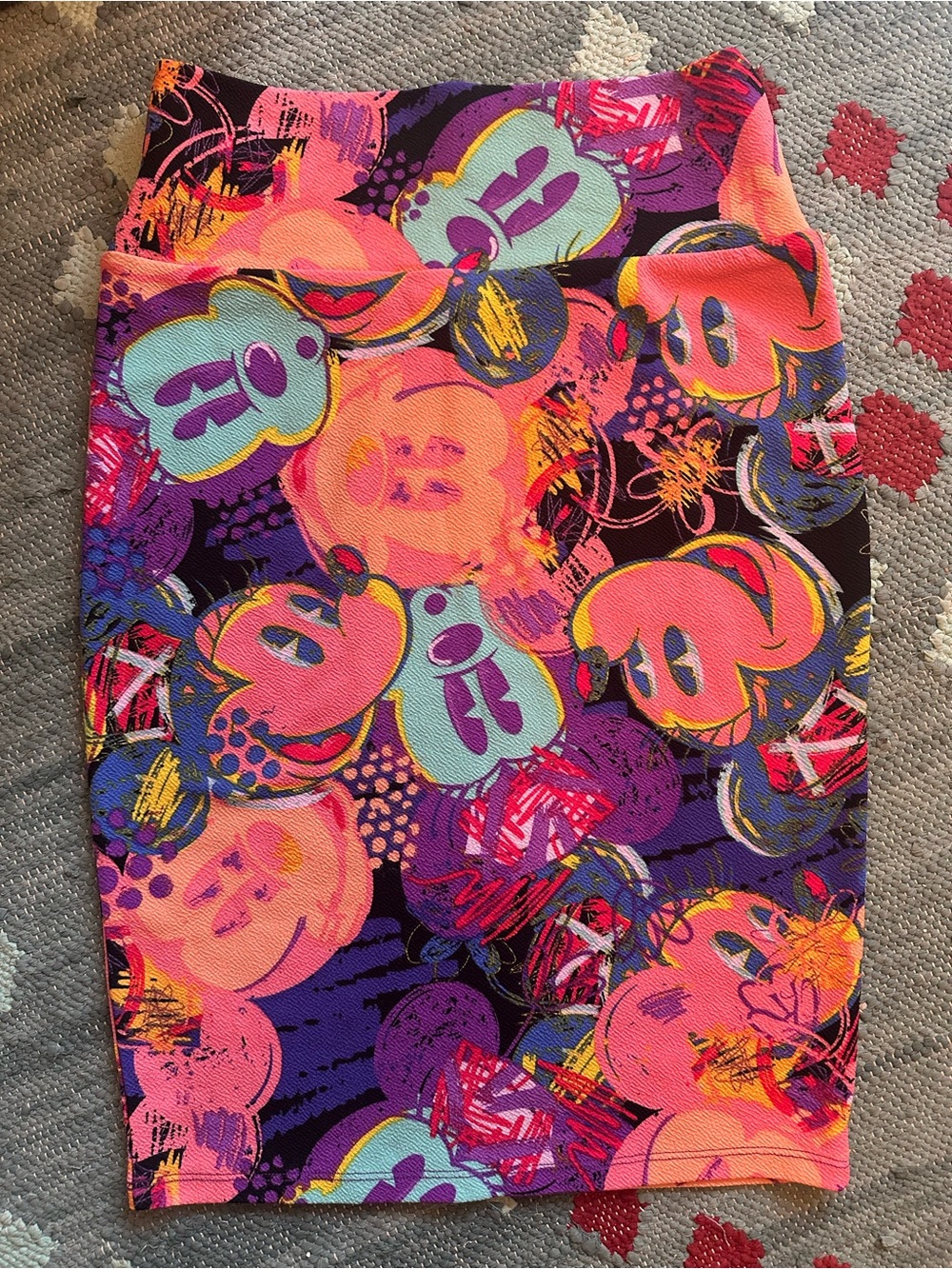 LuLaRoe Pink, Purple & Aqua Disney Mickey Mouse Print Pencil Skirt